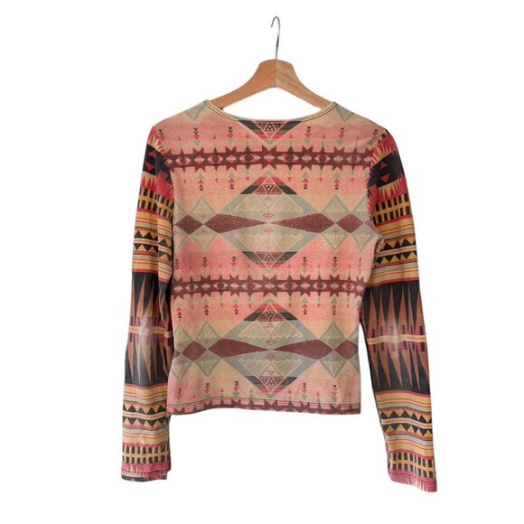 HEART MOON STAR RAMPAGE RETRO GALACTIC PATTERN LONG SLEEVE STRETCHY TOP MEDIUM - Picture 5 of 6